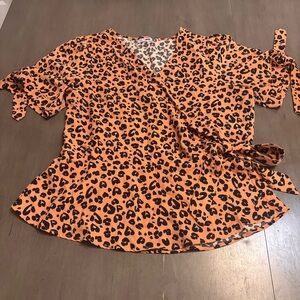 Fashion Nova Orange Leopard Print Blouse